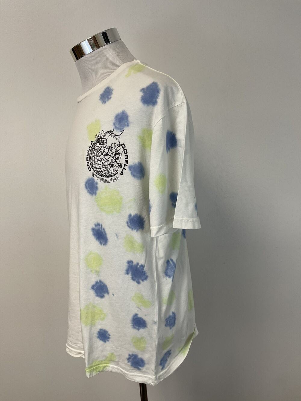 Corella Shirt Mens Large Tee Tie Dye White Brush Stroke Short Sleeve Blue N46